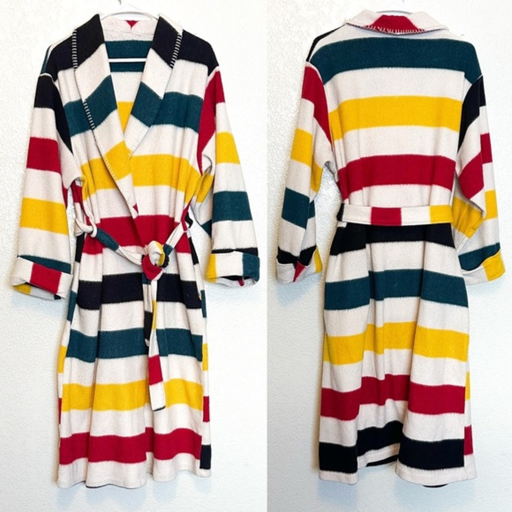 HBC Hudson Bay Stripe National Park Multicolor Fleece Lightweight VTG Robe
